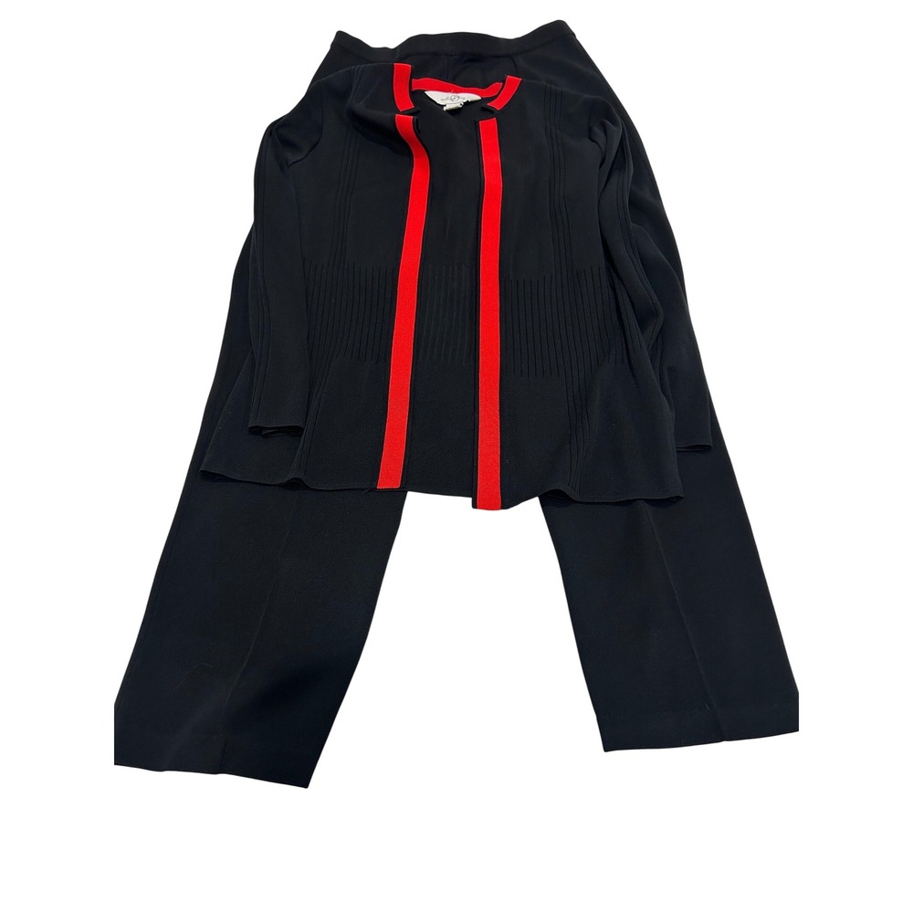 Ming Wang Black & Red Acrylic Pants Suit Set Knit Retro Preppy (767)
